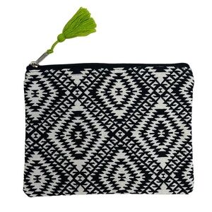 2 Chic Embroidered Black and White Boho Patterned  Tassel Pouch / Clutch - 9x7